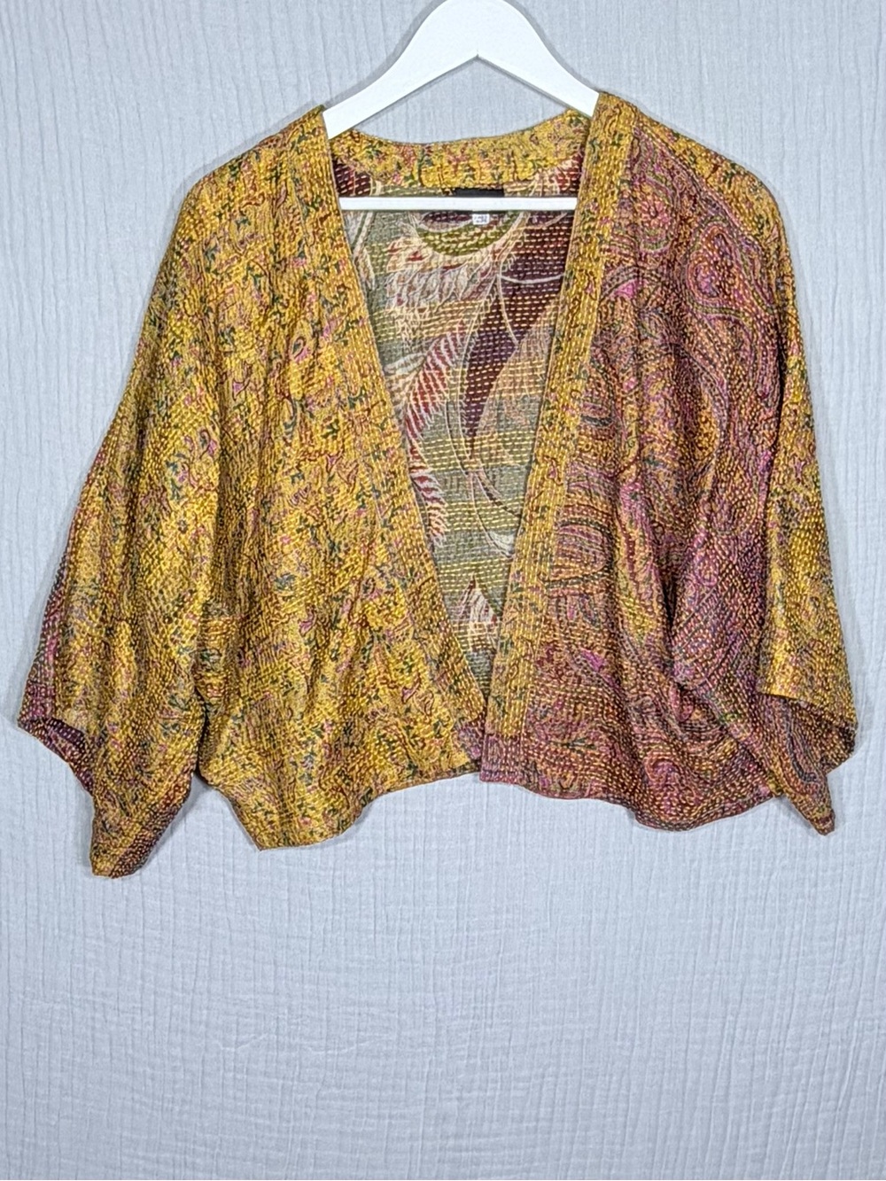 Pappu Mama Kantha Silk Open Kimono Jacket Free Size Boho Artisan